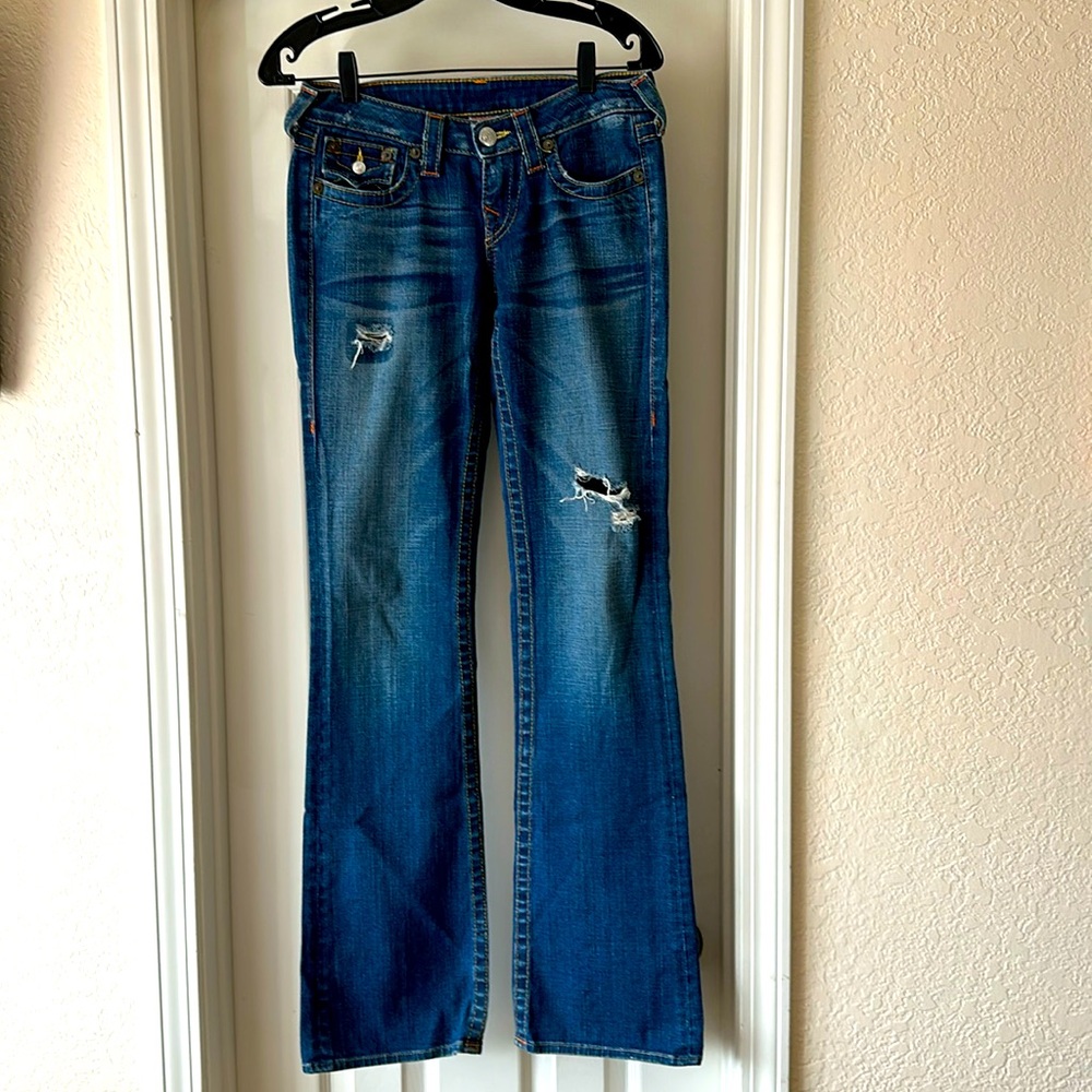 True Religion Mid Rise Flap Flare Jeans